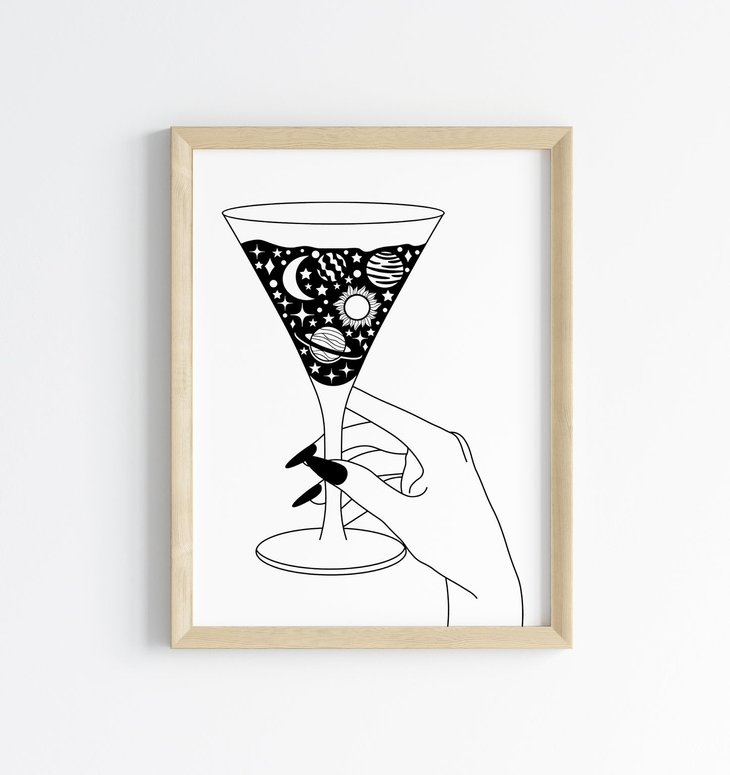 Bedroom kitchen print, Celestial Martini glass solar system kitchen bar bedroom unframed wall art poster print