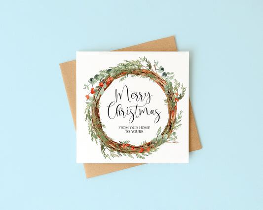 Merry Christmas festive red & green wreath from our home to yours Card (with Envelope)