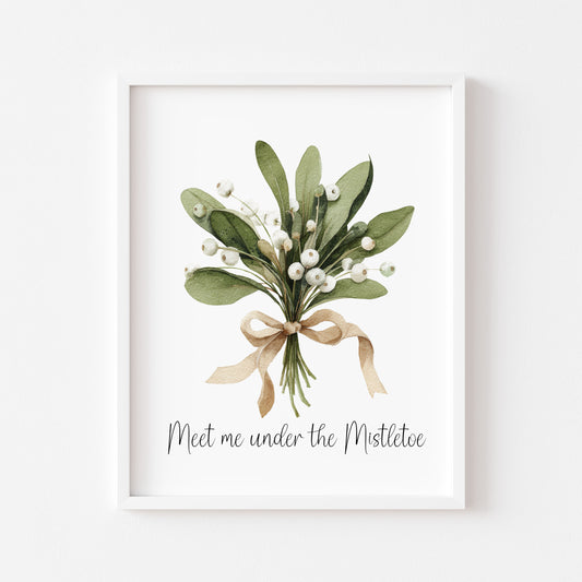 Mistletoe Print Watercolour Christmas Seasonal Wall Art (unframed)