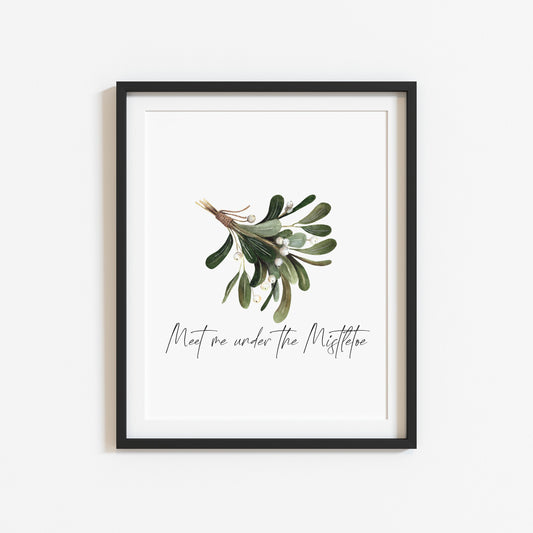 Meet me under the Mistletoe watercolour illustration xmas seasonal unframed wall art poster print