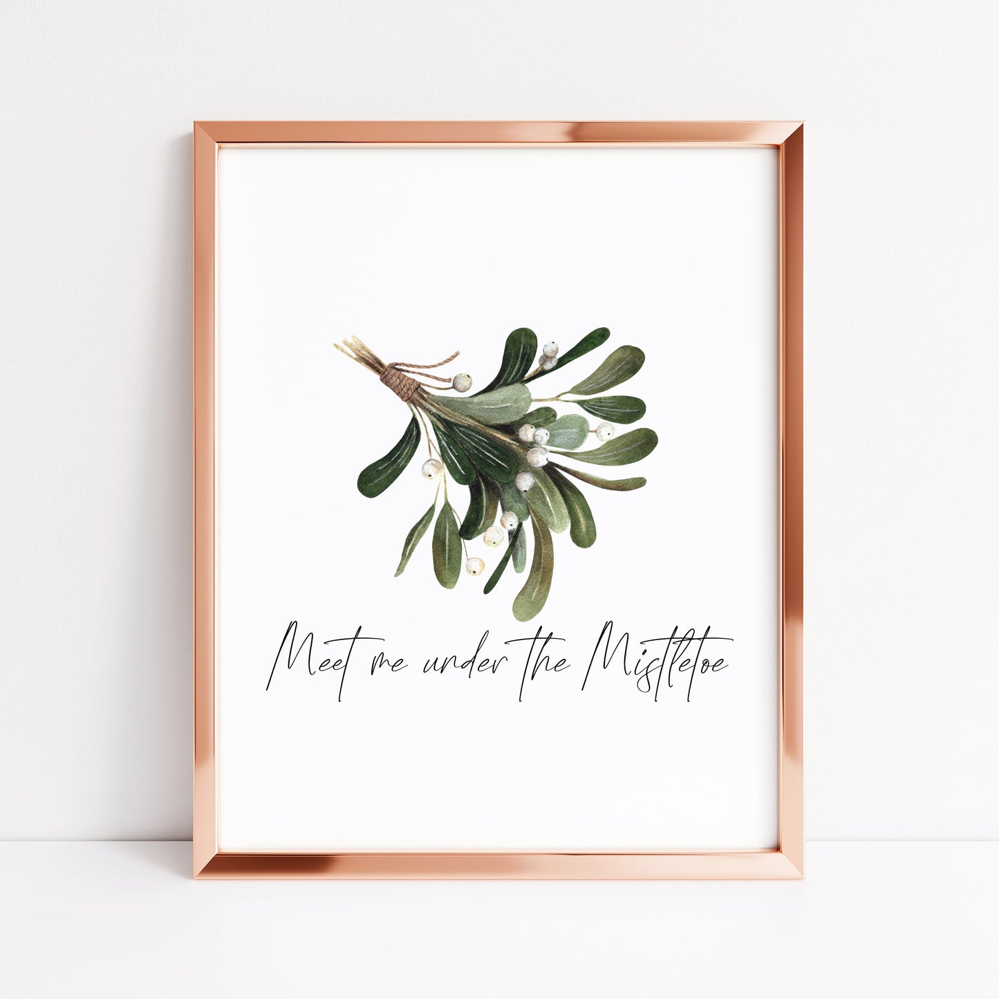 Meet me under the Mistletoe watercolour illustration xmas seasonal unframed wall art poster print