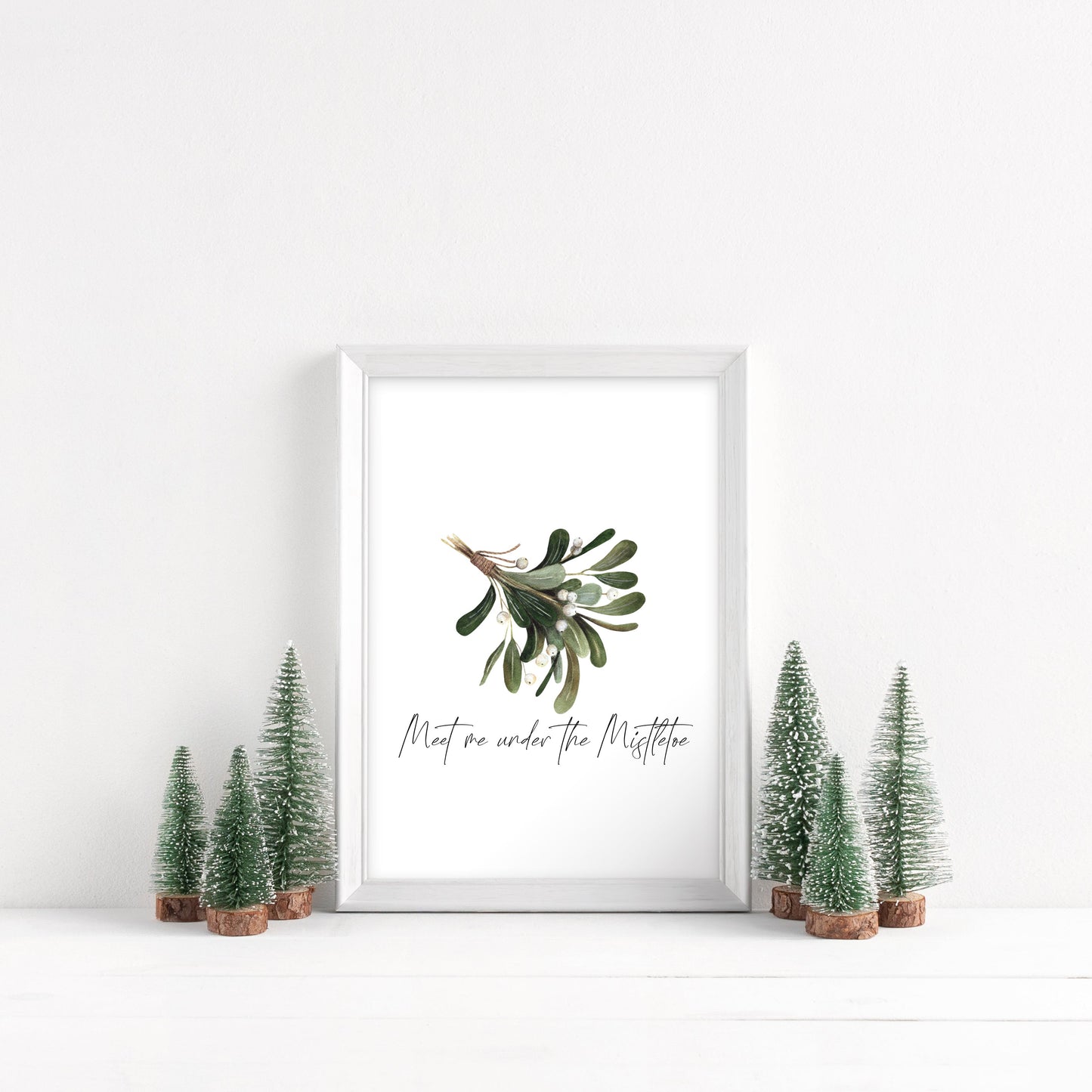 Meet me under the Mistletoe watercolour illustration xmas seasonal unframed wall art poster print