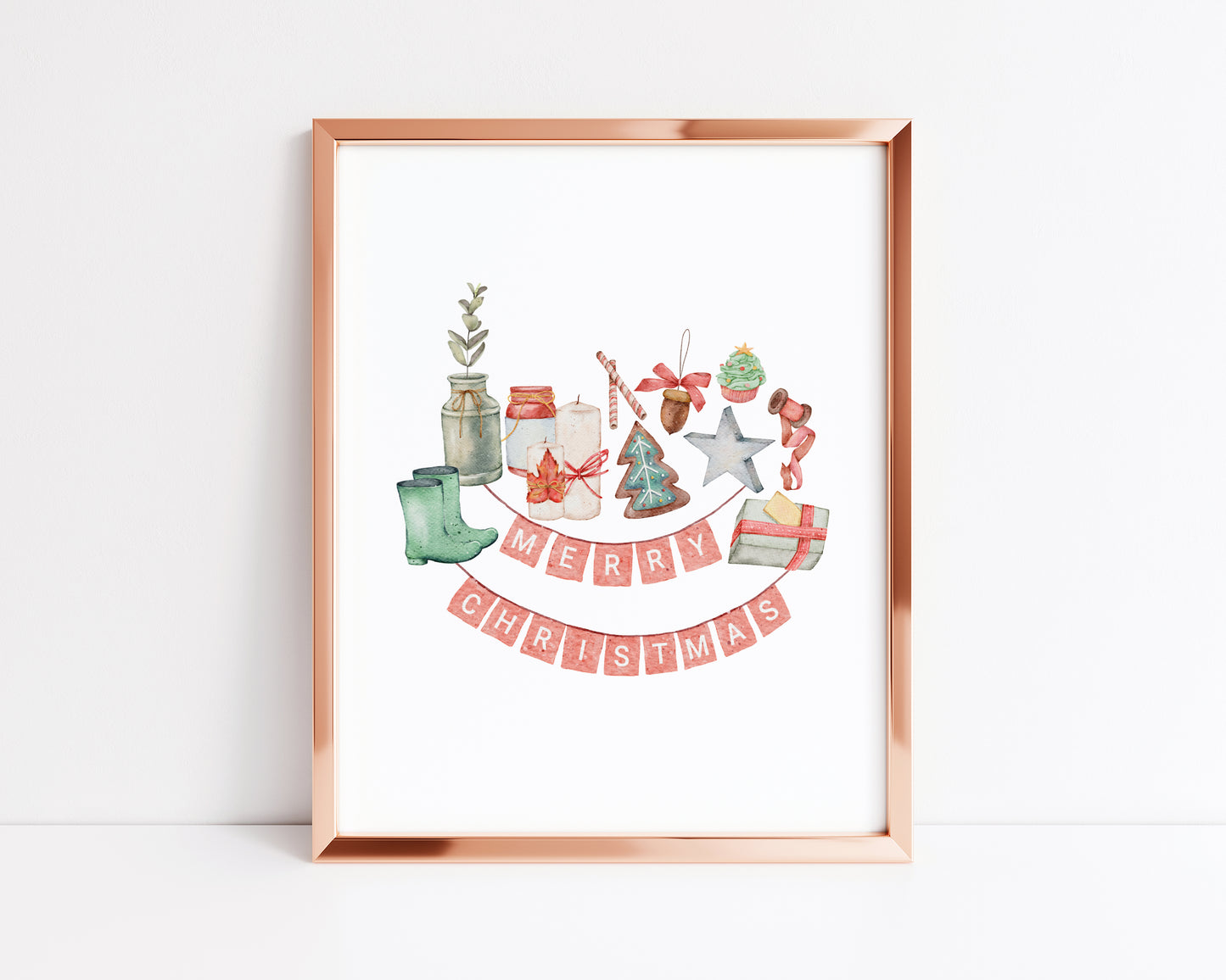 Merry Christmas bunting watercolour xmas collage seasonal unframed wall art poster print