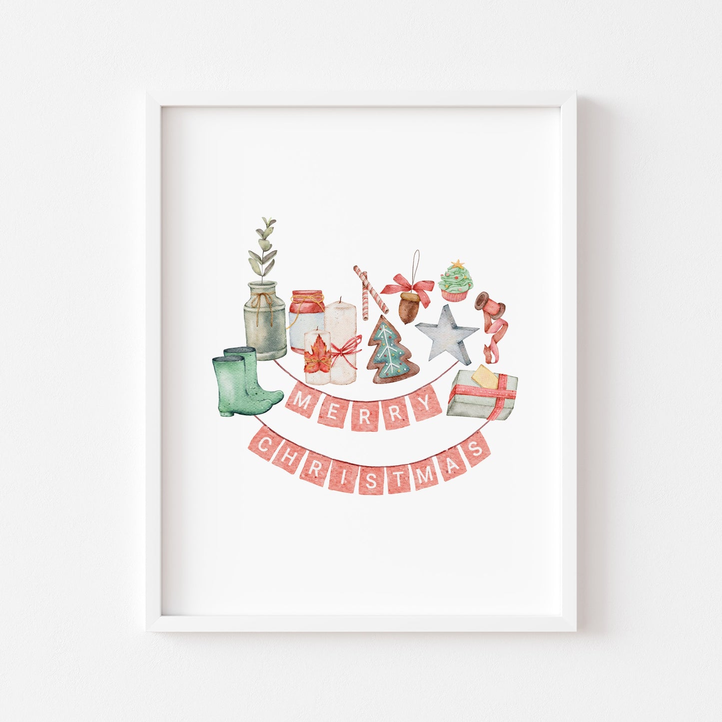 Merry Christmas bunting watercolour xmas collage seasonal unframed wall art poster print
