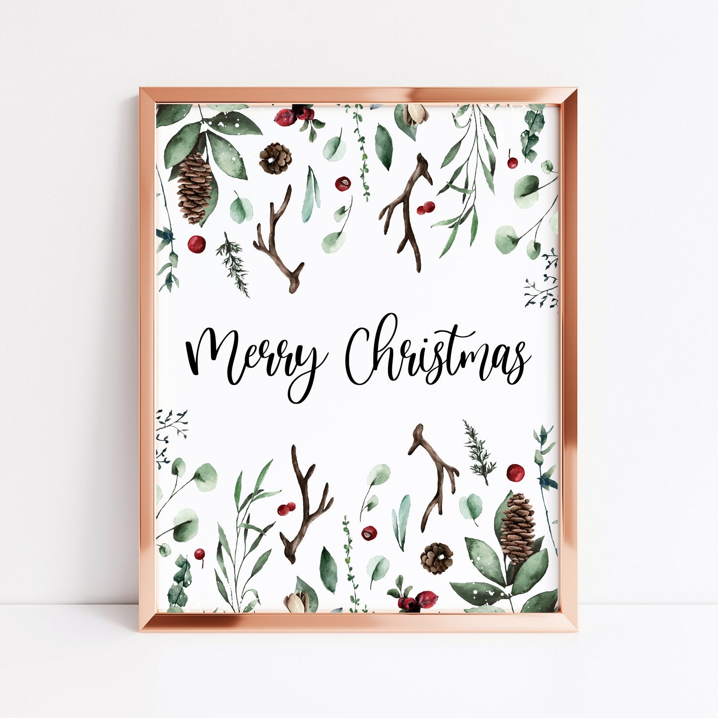 Merry Christmas winter foliage seasonal watercolour xmas seasonal unframed wall art poster print