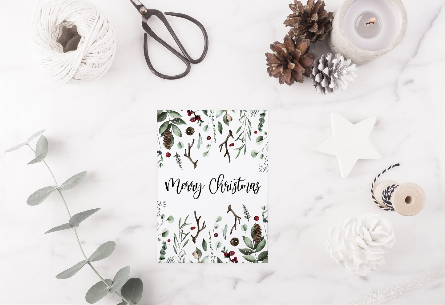 Merry Christmas winter foliage seasonal watercolour xmas seasonal unframed wall art poster print