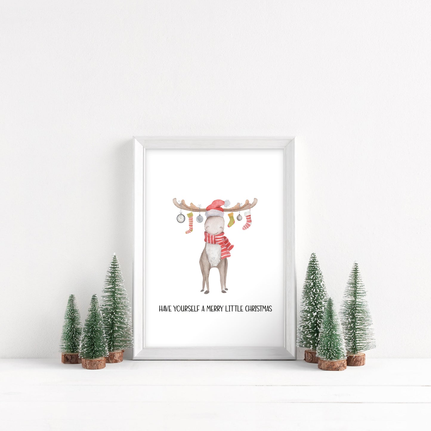 Have yourself a Merry Little Christmas watercolour Reindeer illustration xmas seasonal unframed wall art poster print