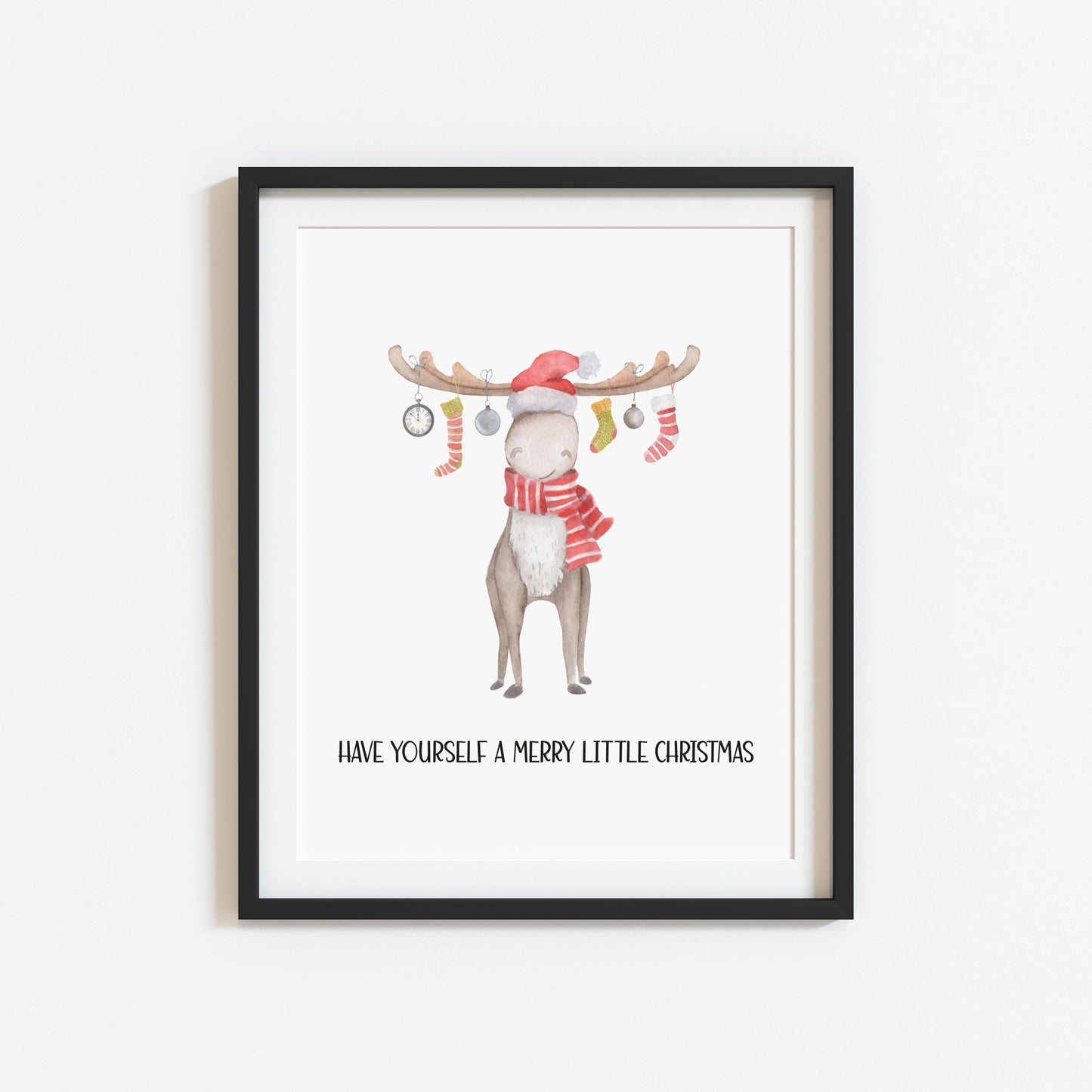 Have yourself a Merry Little Christmas watercolour Reindeer illustration xmas seasonal unframed wall art poster print