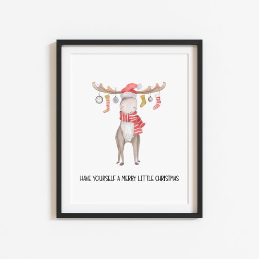 Have yourself a Merry Little Christmas watercolour Reindeer illustration xmas seasonal unframed wall art poster print