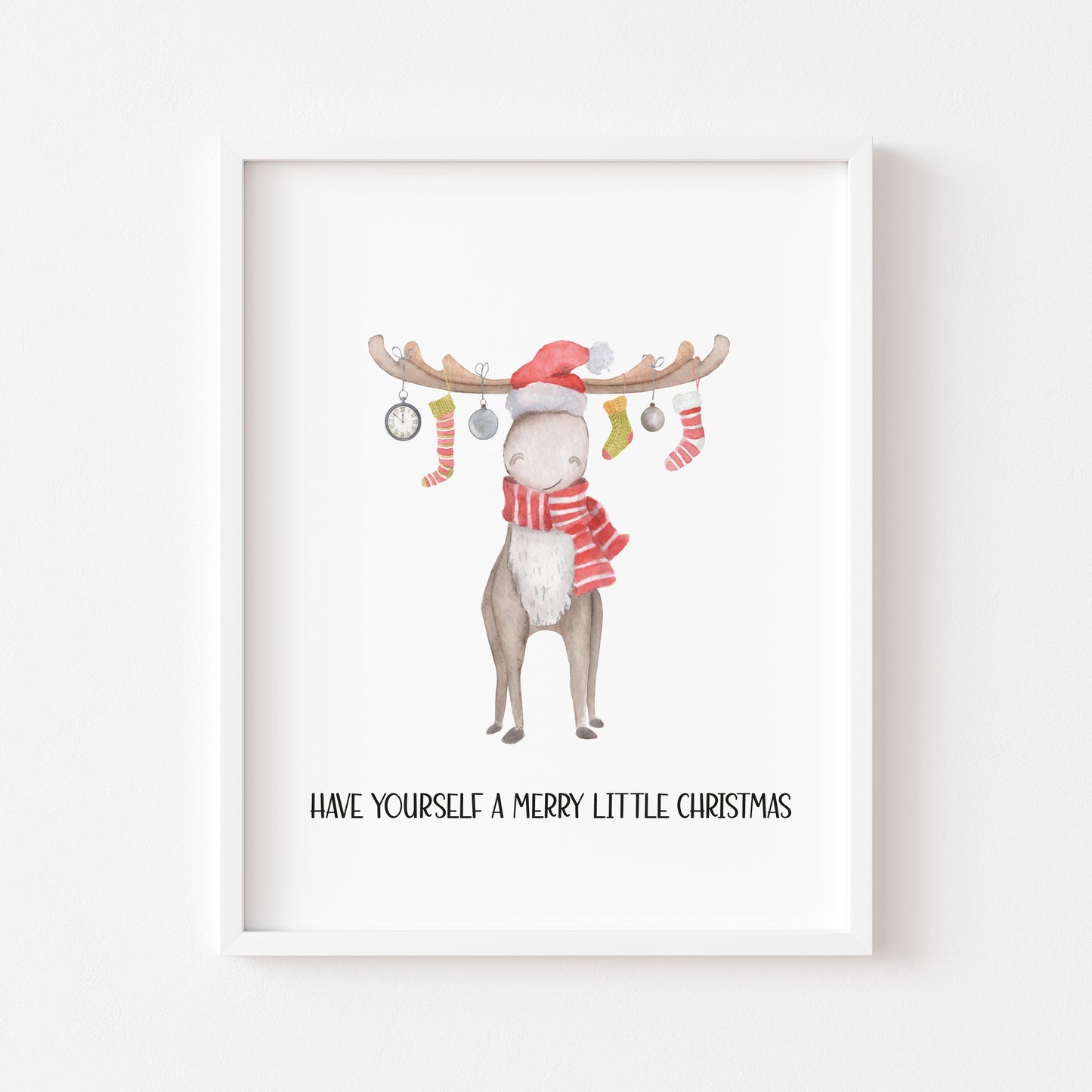 Have yourself a Merry Little Christmas watercolour Reindeer illustration xmas seasonal unframed wall art poster print