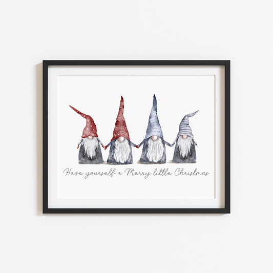 Have yourself a Merry little Christmas blue red watercolour xmas gonks seasonal unframed wall art poster print