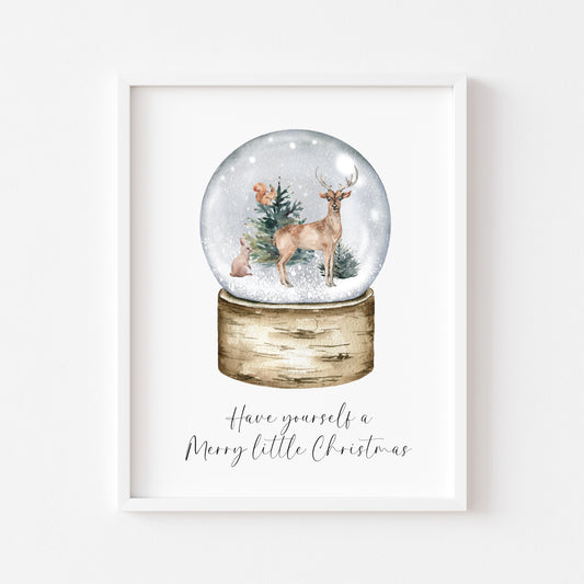 Have yourself a Merry little Christmas woodland animals snow globe seasonal unframed wall art poster print