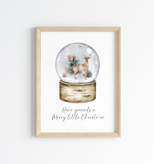 Have yourself a Merry little Christmas woodland animals snow globe seasonal unframed wall art poster print