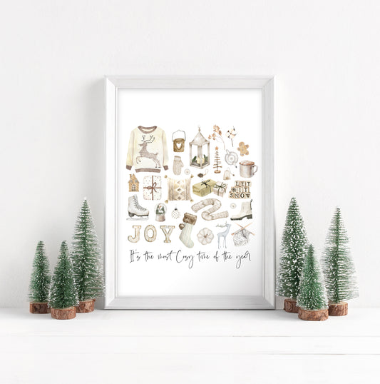 It's the most Cosy time of the year, beige neutral cosy Christmas decor unframed wall art poster print