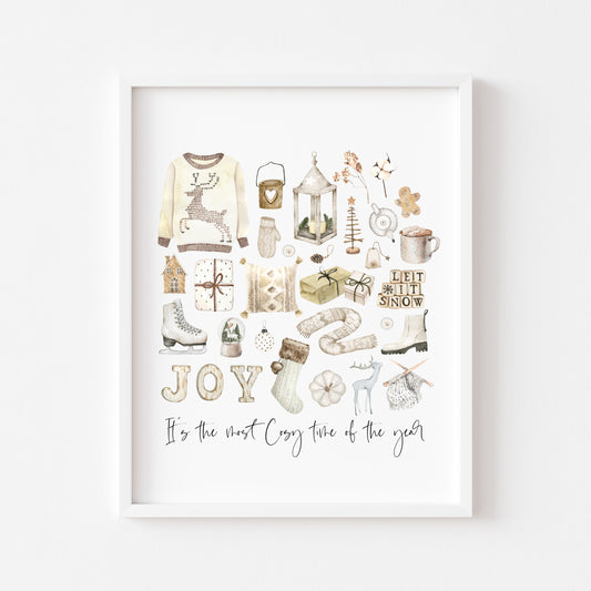 It's the most Cosy time of the year, beige neutral cosy Christmas decor unframed wall art poster print