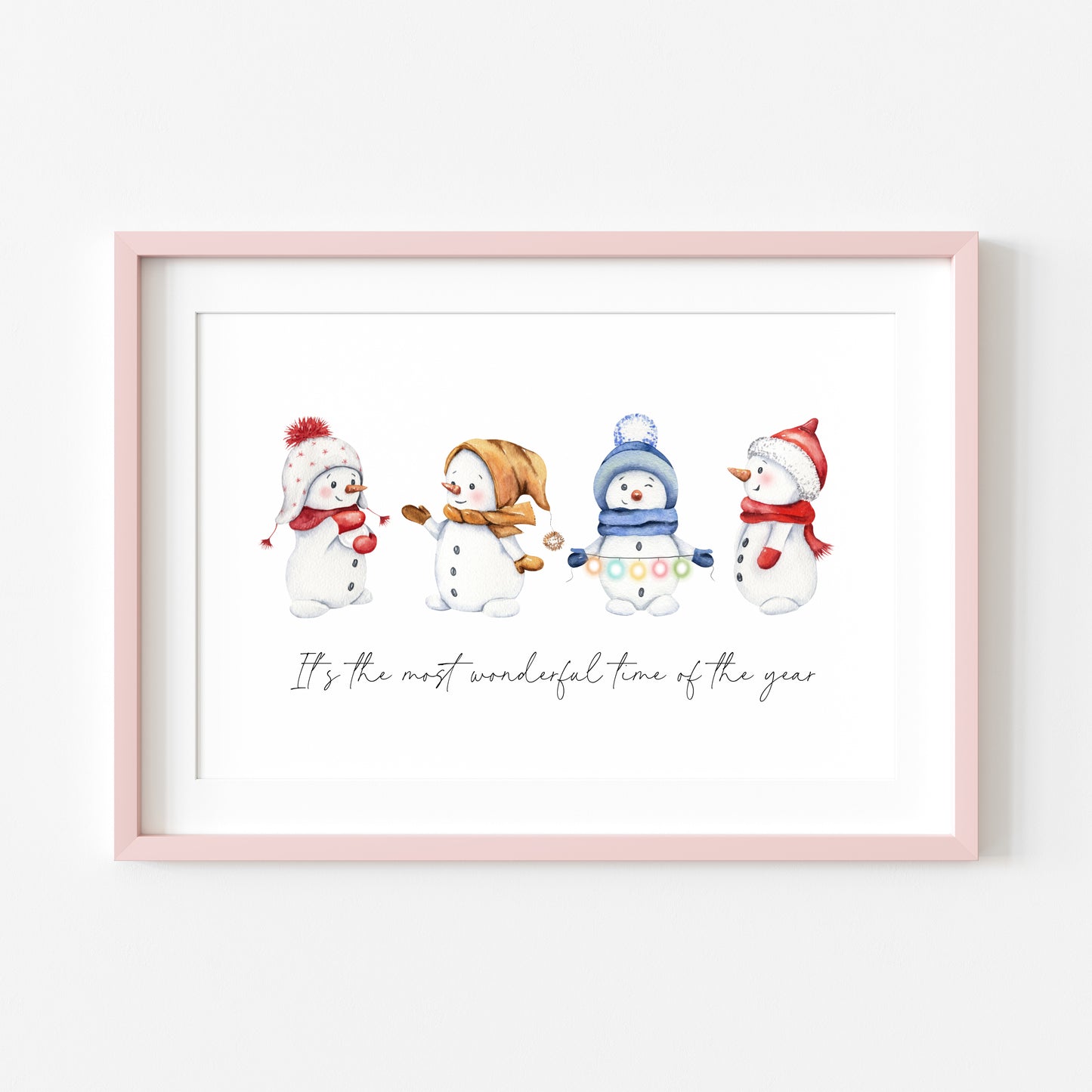 It's the most wonderful time of the year snowman watercolour landscape illustration unframed wall art poster print