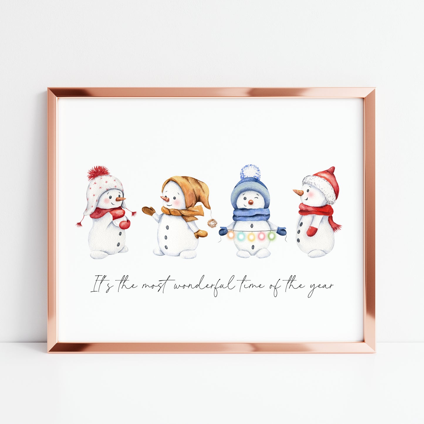 It's the most wonderful time of the year snowman watercolour landscape illustration unframed wall art poster print