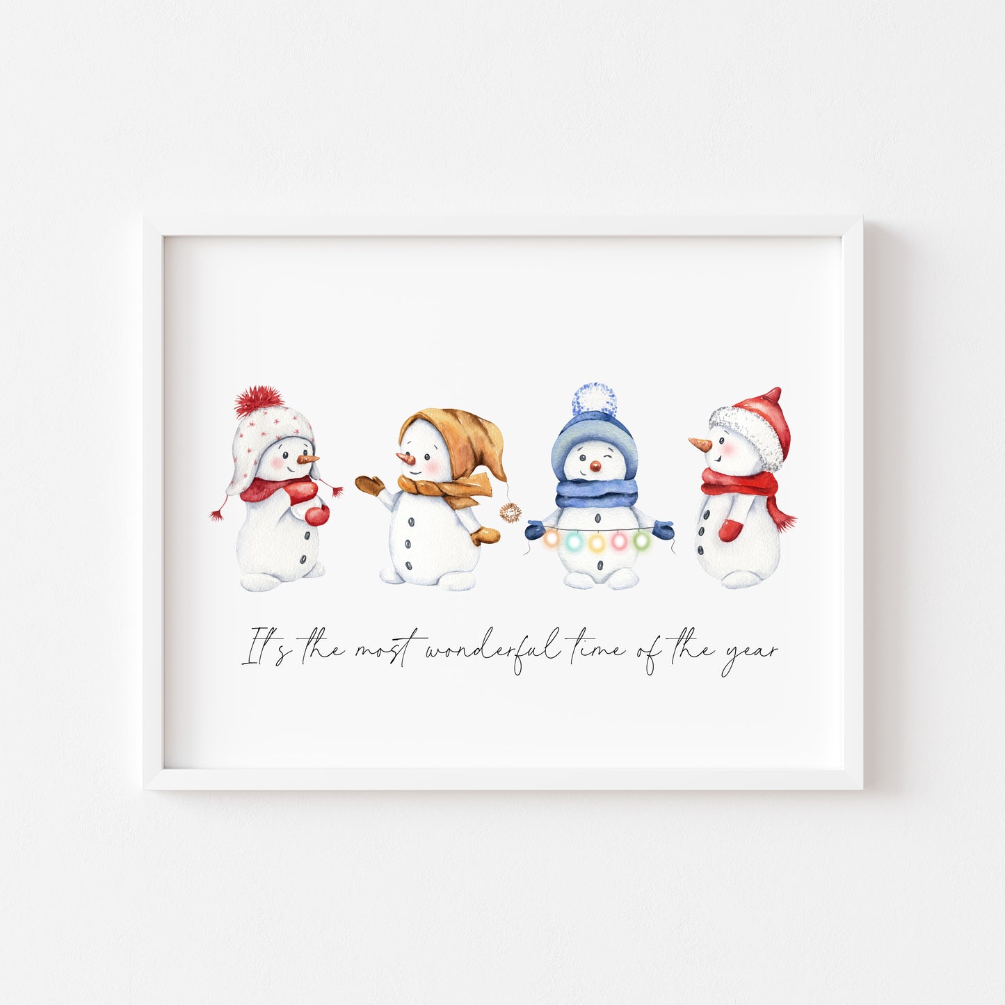 It's the most wonderful time of the year snowman watercolour landscape illustration unframed wall art poster print