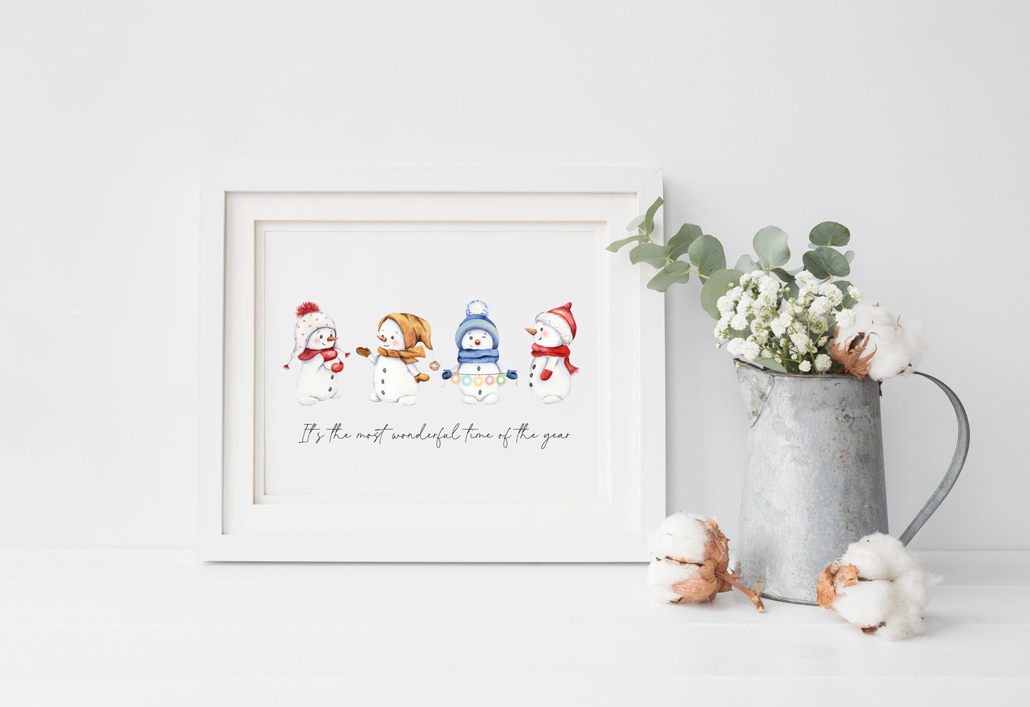 It's the most wonderful time of the year snowman watercolour landscape illustration unframed wall art poster print