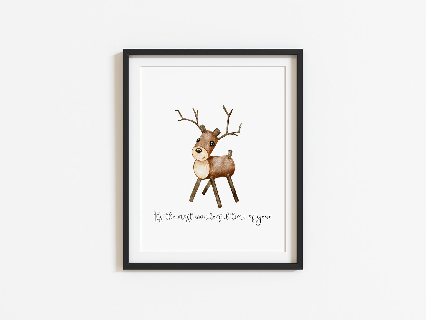 Reindeer It's the most wonderful time of the year watercolour xmas seasonal unframed wall art poster print