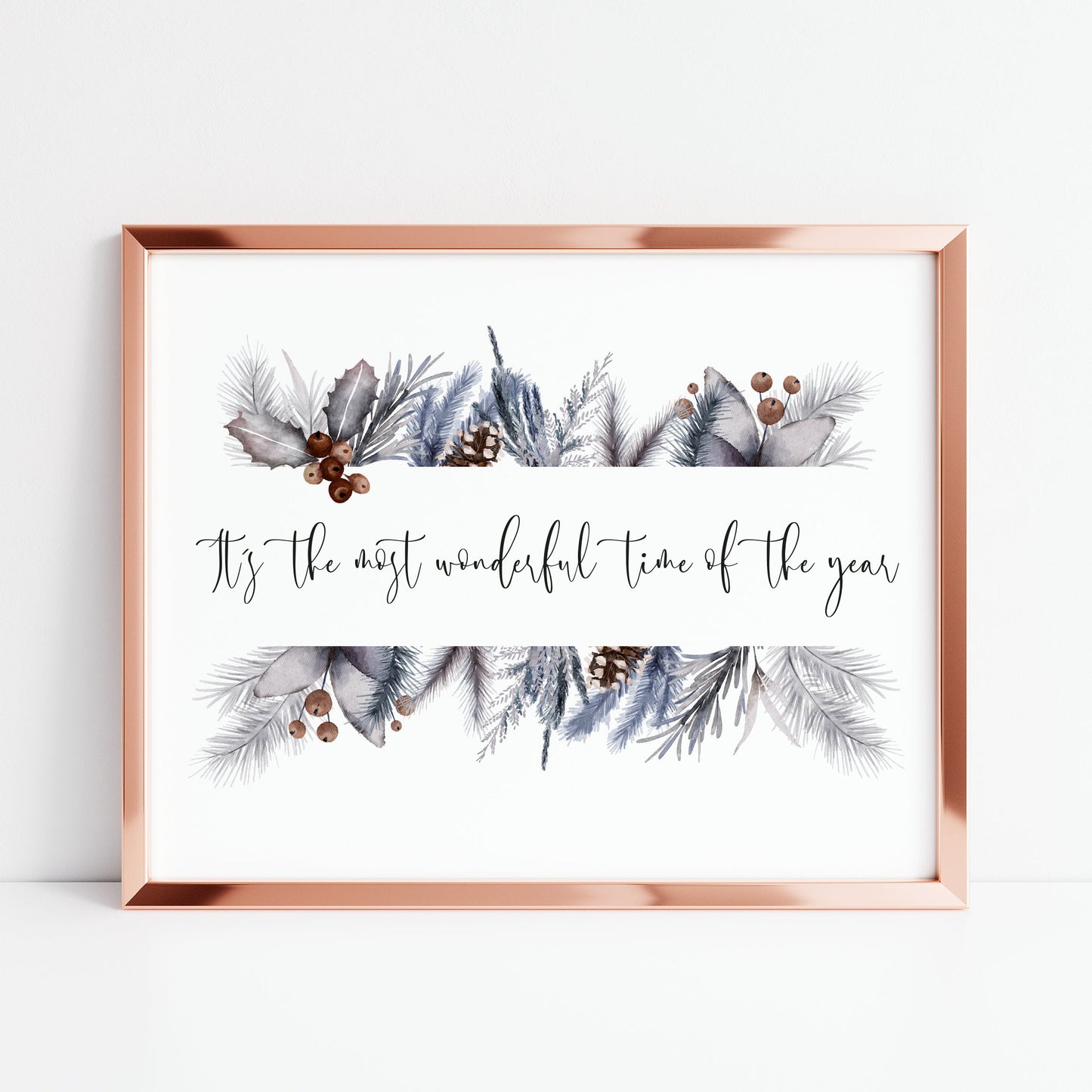 It's the most wonderful time of the year watercolour foliage wreath seasonal unframed wall art poster print