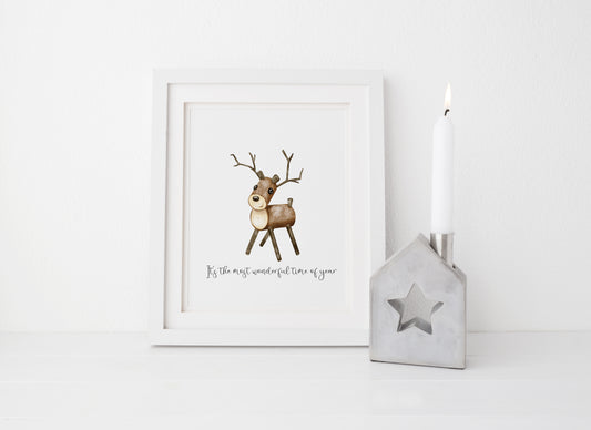 Reindeer It's the most wonderful time of the year watercolour xmas seasonal unframed wall art poster print