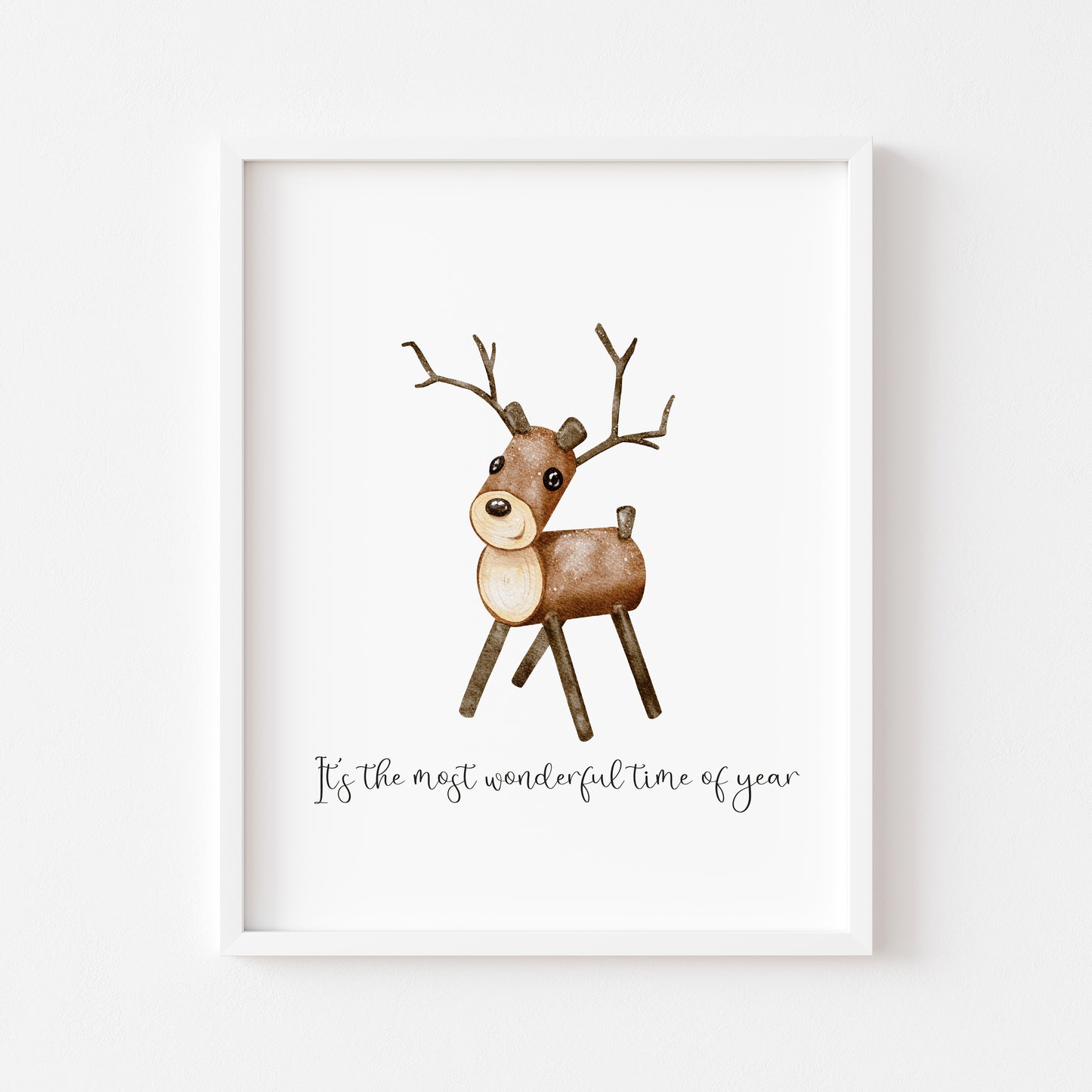 Reindeer It's the most wonderful time of the year watercolour xmas seasonal unframed wall art poster print