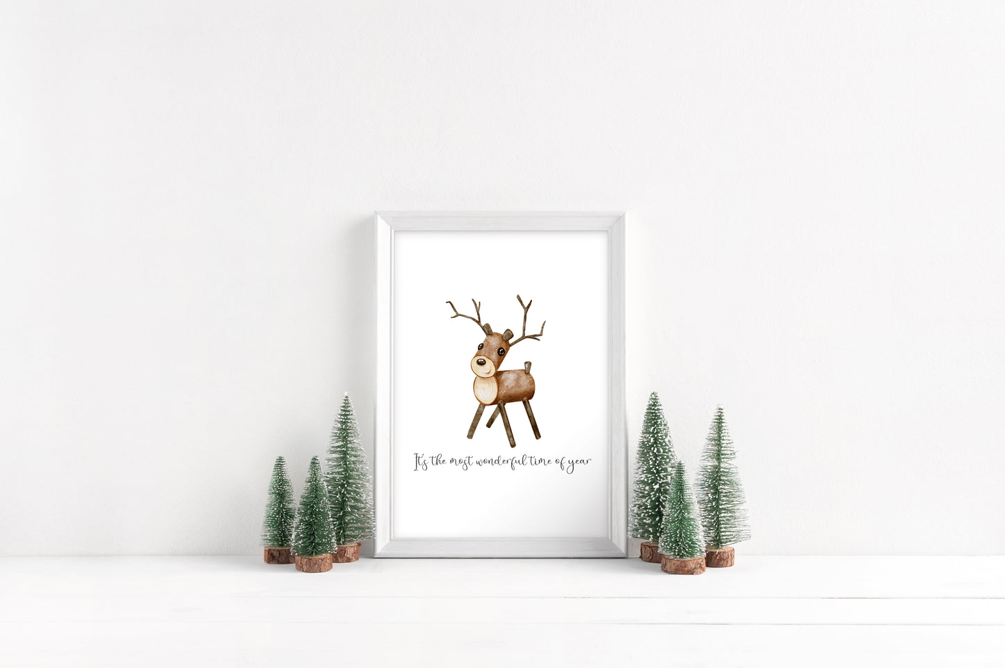 Reindeer It's the most wonderful time of the year watercolour xmas seasonal unframed wall art poster print