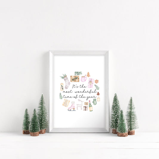 It's the most wonderful time of the year watercolour Christmas illustrations xmas seasonal unframed wall art poster print