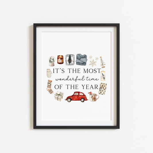It's the most wonderful time of the year watercolour festive favourites seasonal unframed wall art poster print