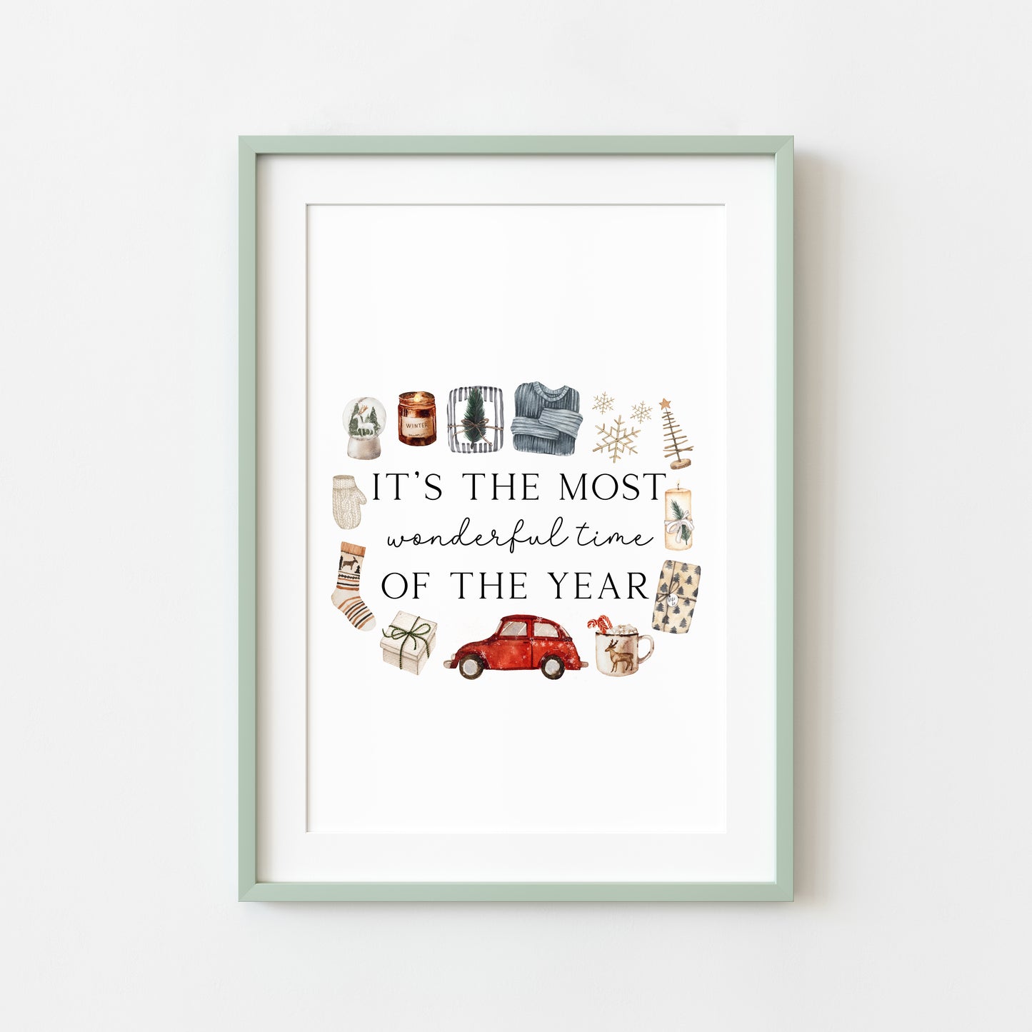 It's the most wonderful time of the year watercolour festive favourites seasonal unframed wall art poster print