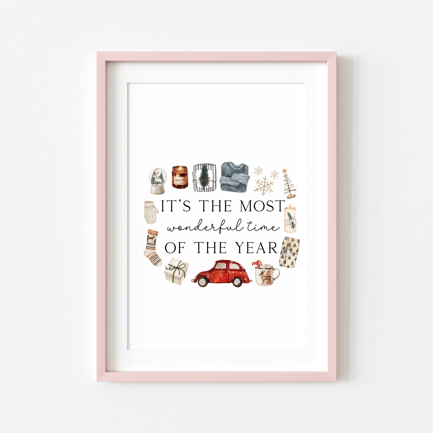 It's the most wonderful time of the year watercolour festive favourites seasonal unframed wall art poster print