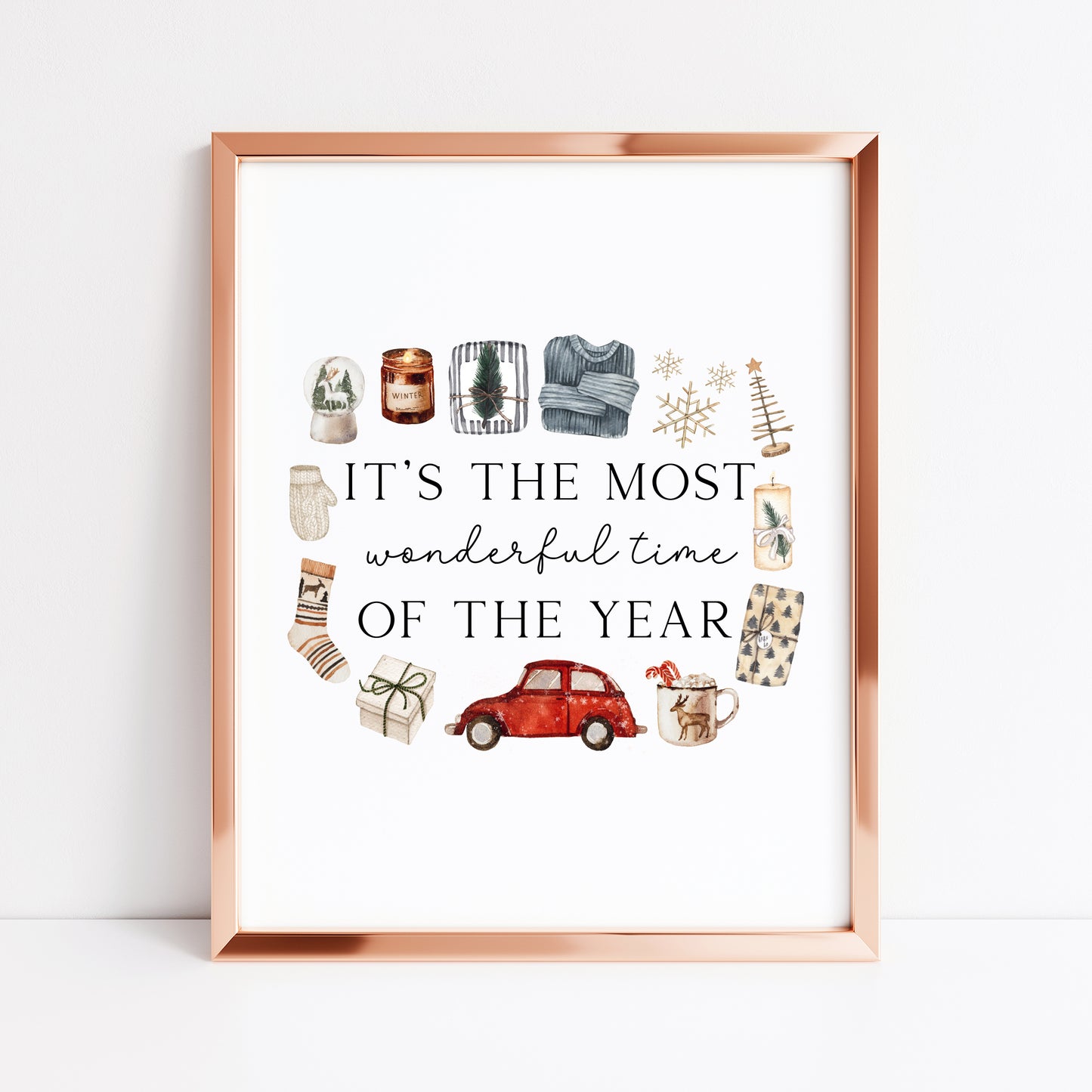 It's the most wonderful time of the year watercolour festive favourites seasonal unframed wall art poster print