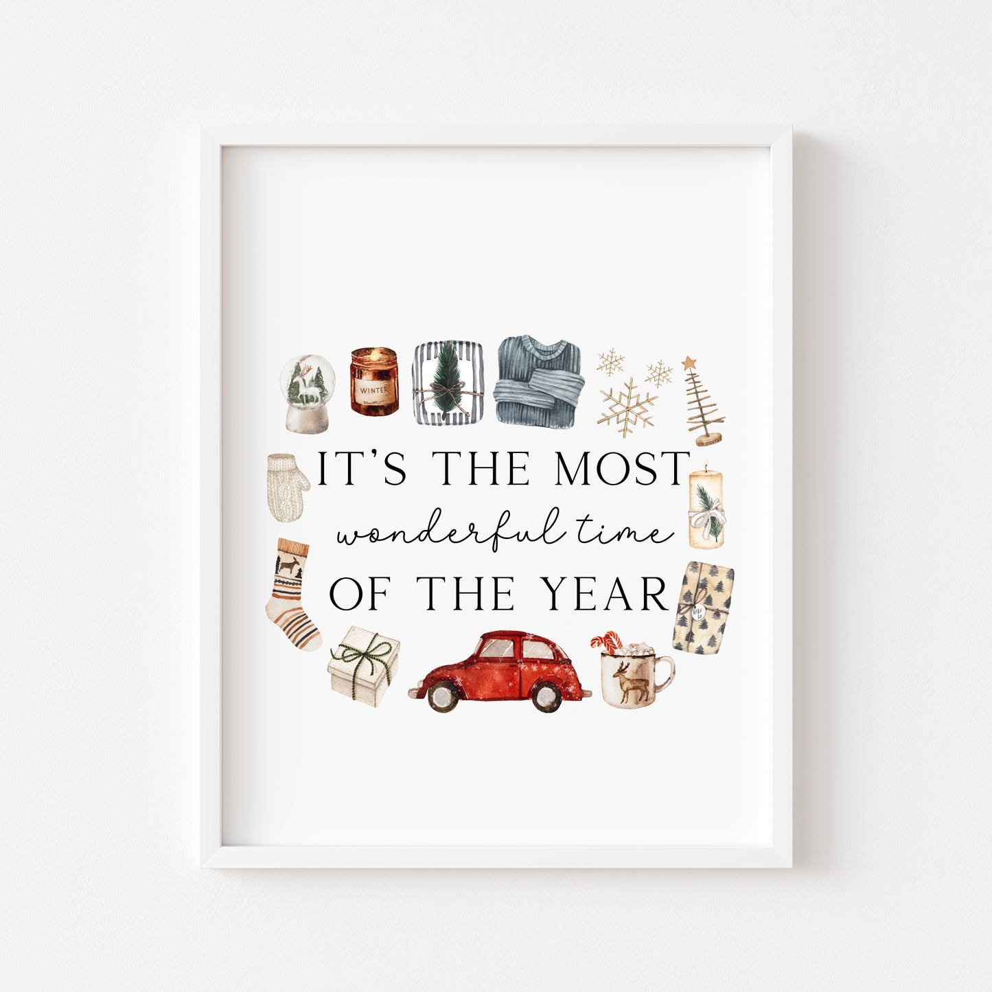 It's the most wonderful time of the year watercolour festive favourites seasonal unframed wall art poster print