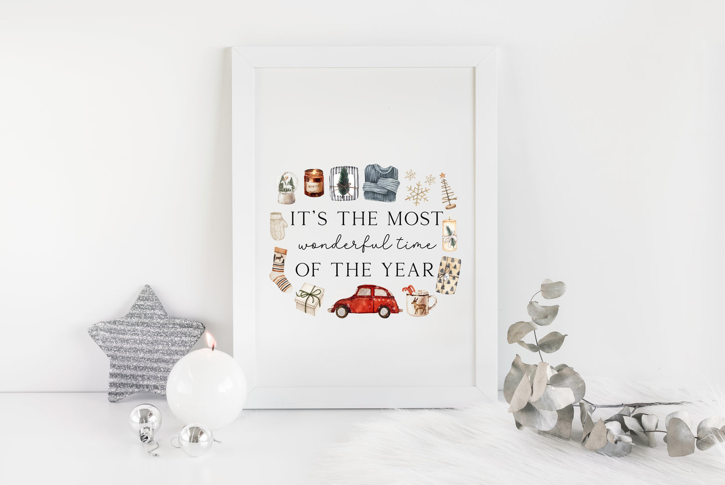 It's the most wonderful time of the year watercolour festive favourites seasonal unframed wall art poster print