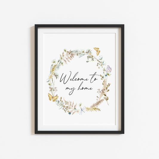 Welcome to my home boho butterfly floral wreath home unframed wall art poster print