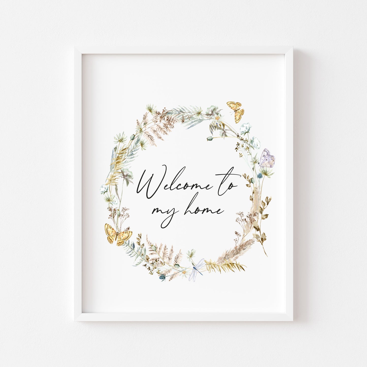 Welcome to my home boho butterfly floral wreath home unframed wall art poster print