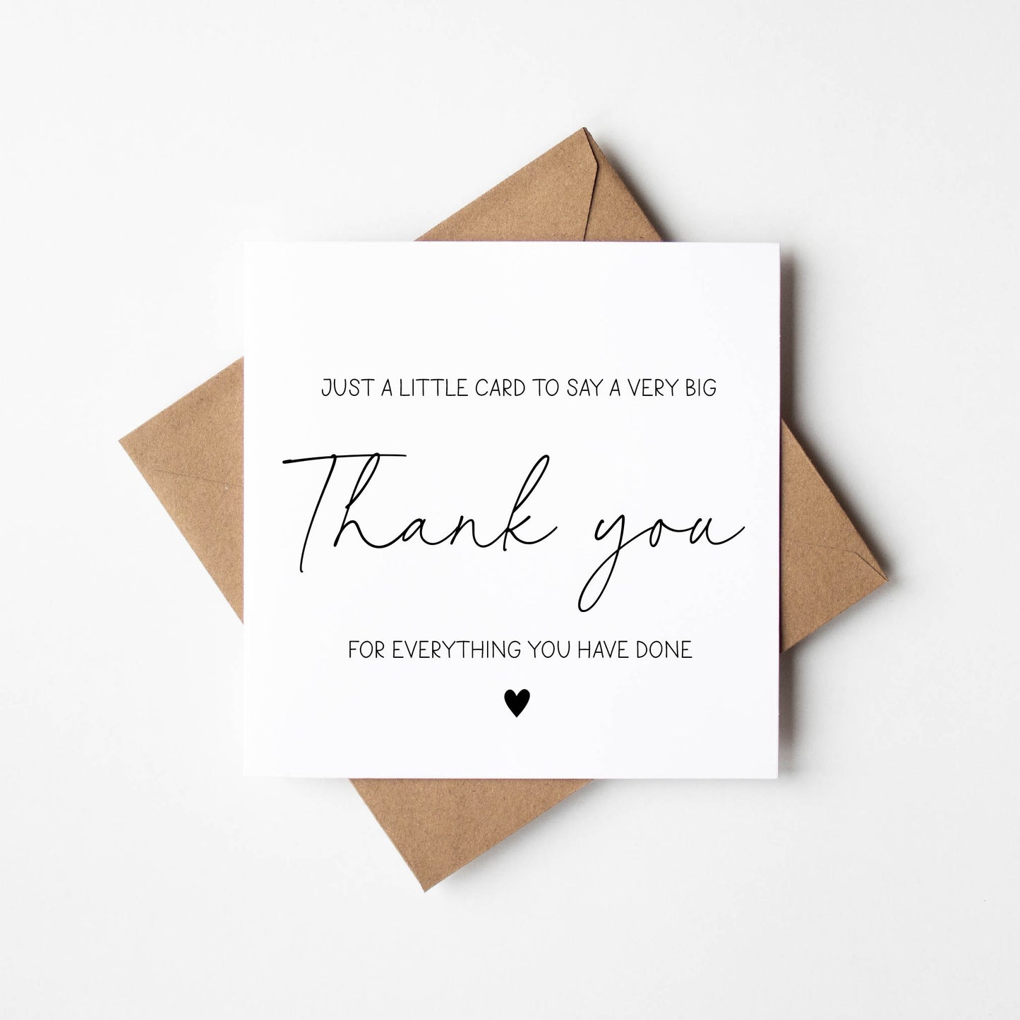 Thank you card, a little card to say a big thank you for everything you have done black heart simple thank you card with envelope