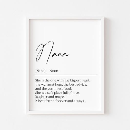 Nana, Nan, Nanny, Grandma Definition Print Sentimental Grandparent Gift, Unframed Wall Art