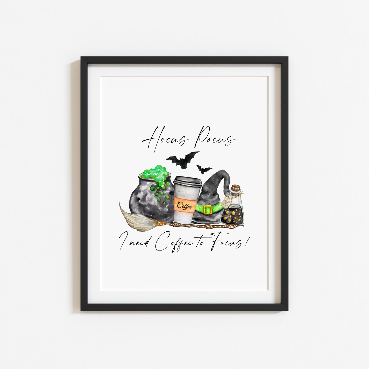 Hocus Pocus I need Coffee to focus! kitchen halloween illustration unframed wall art poster print