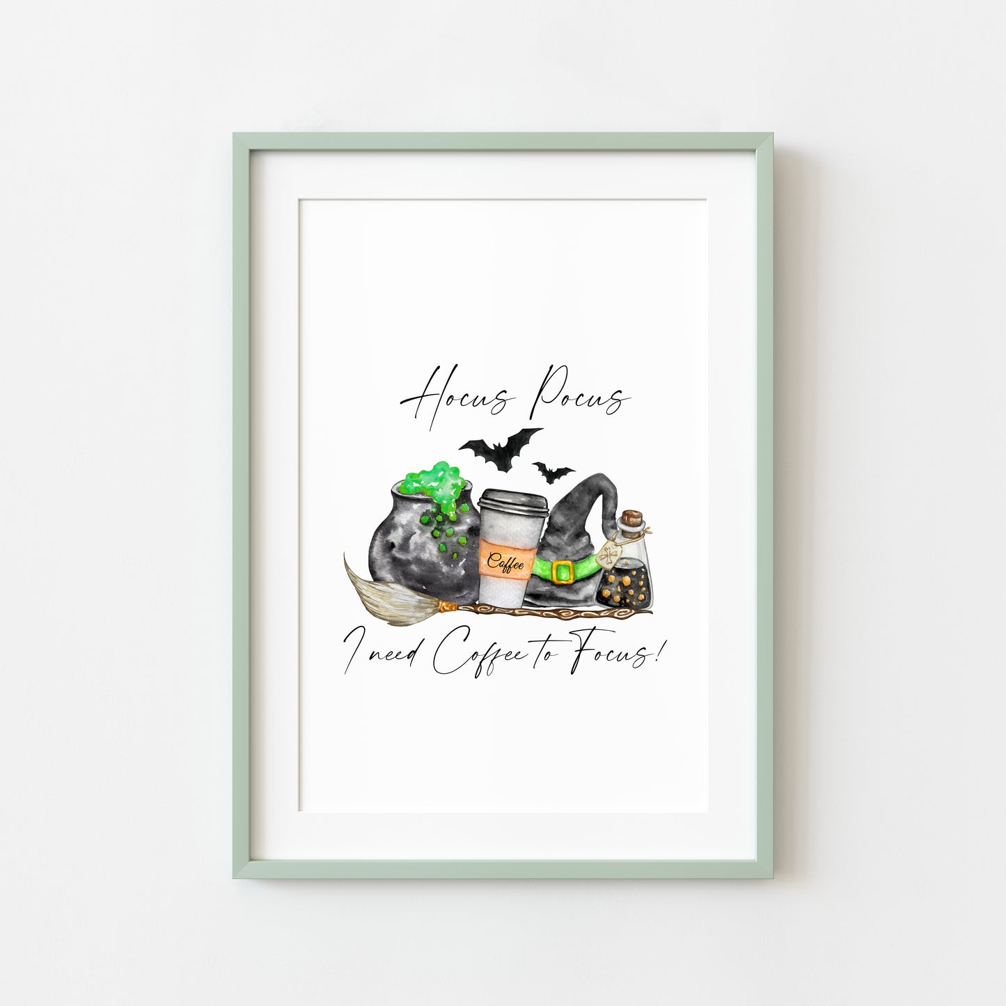 Hocus Pocus I need Coffee to focus! kitchen halloween illustration unframed wall art poster print