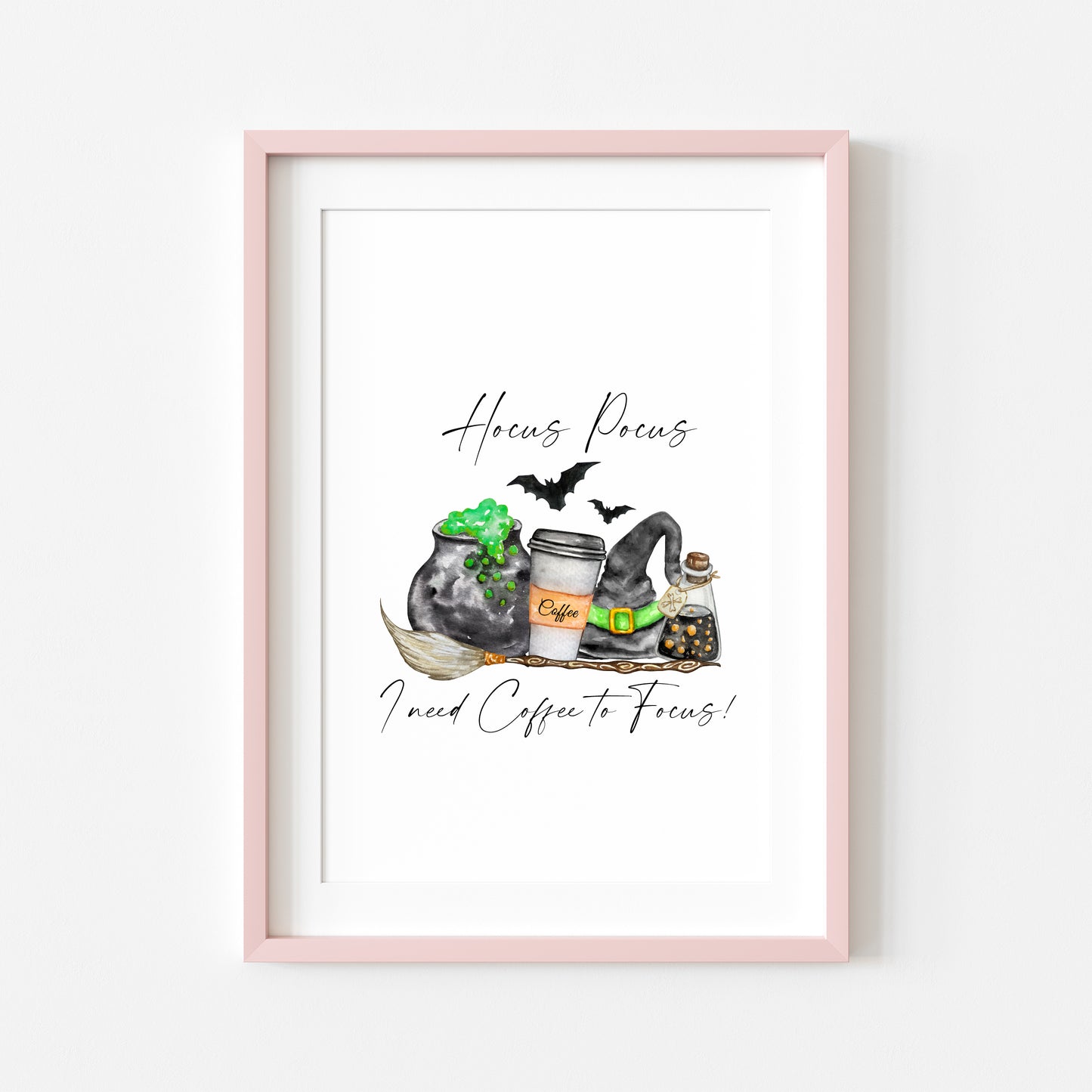 Hocus Pocus I need Coffee to focus! kitchen halloween illustration unframed wall art poster print