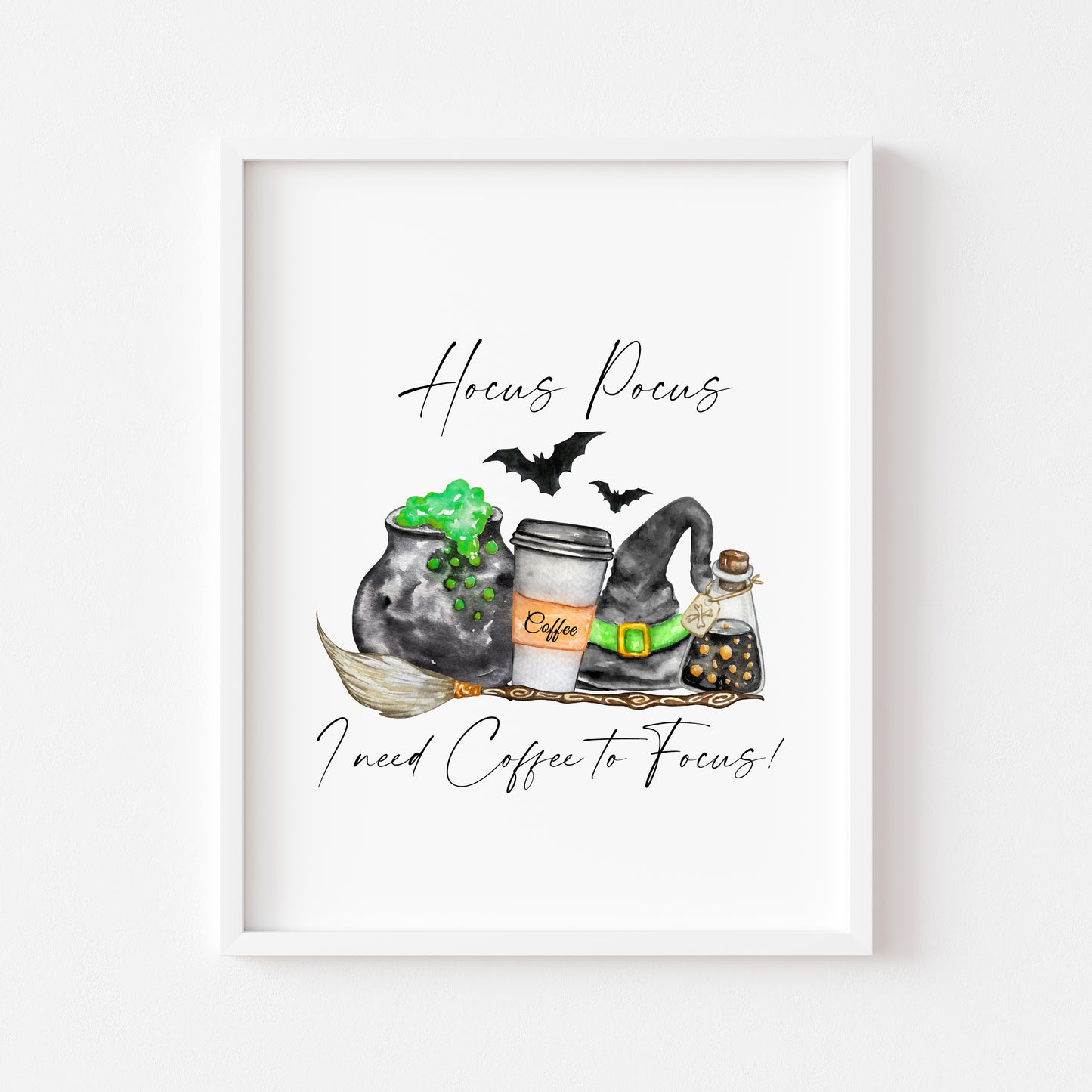 Hocus Pocus I need Coffee to focus! kitchen halloween illustration unframed wall art poster print