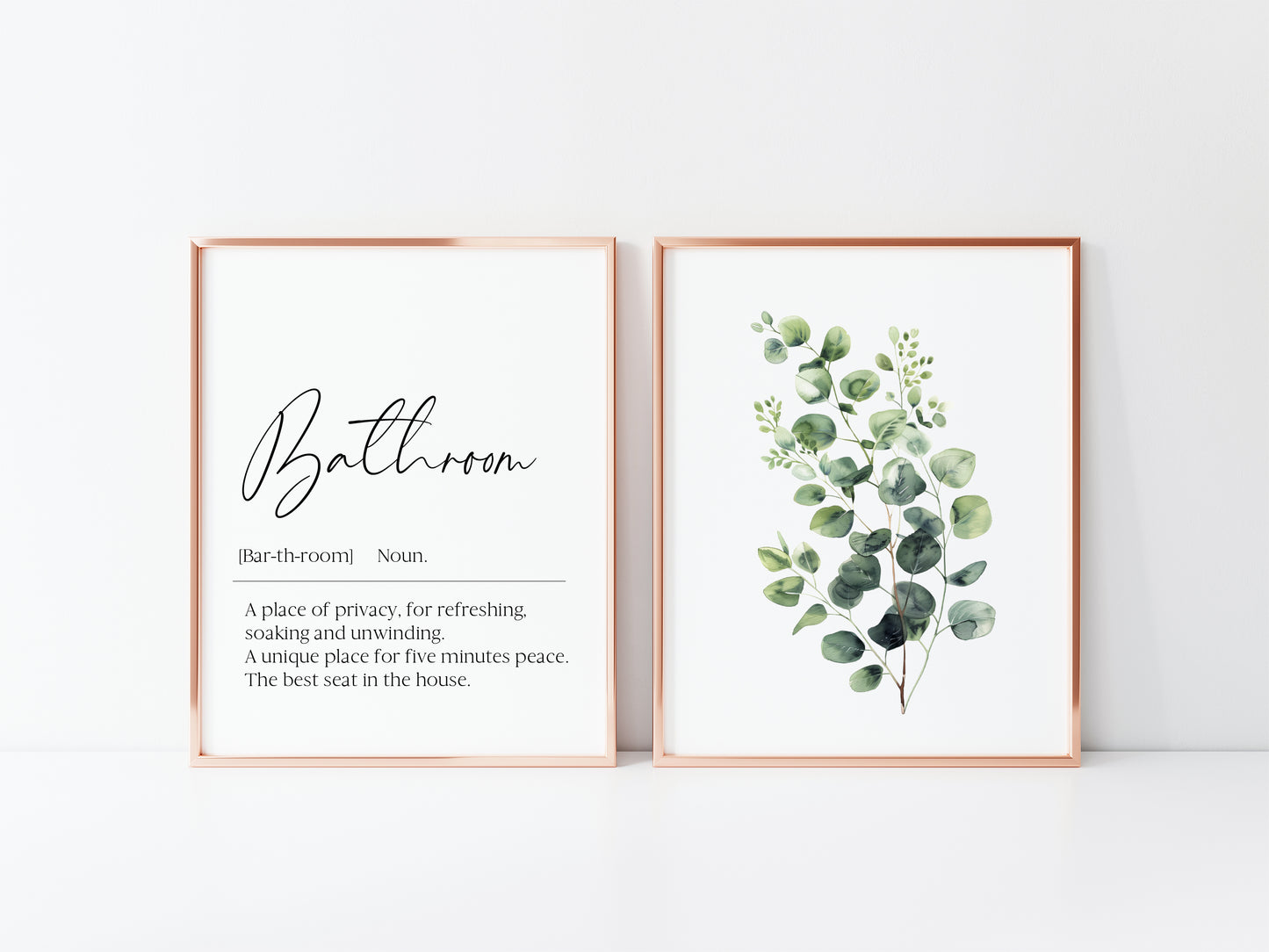 Set of 2 bathroom prints, Bathroom definition eucalyptus bouquet unframed wall art poster prints