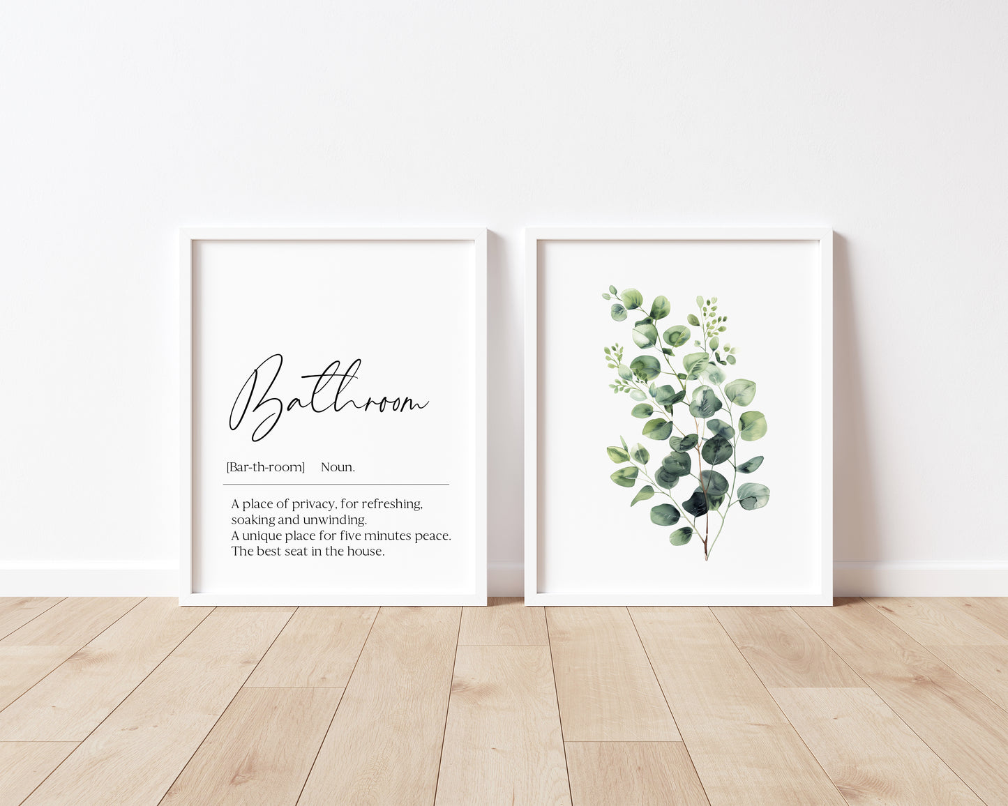 Set of 2 bathroom prints, Bathroom definition eucalyptus bouquet unframed wall art poster prints