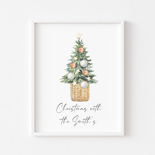 Christmas print, Christmas tree, Christmas at no. Christmas at or with your family name seasonal unframed wall art poster print