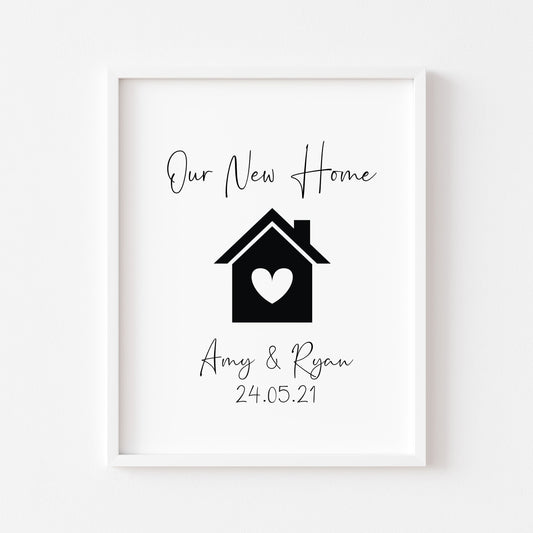 Our First / New home, house heart print, personalised with names and or dates couples wall art new home gift unframed poster print