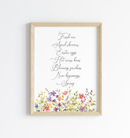 Spring definition print, spring favourites, wildflower floral watercolour spring seasonal unframed wall art poster print