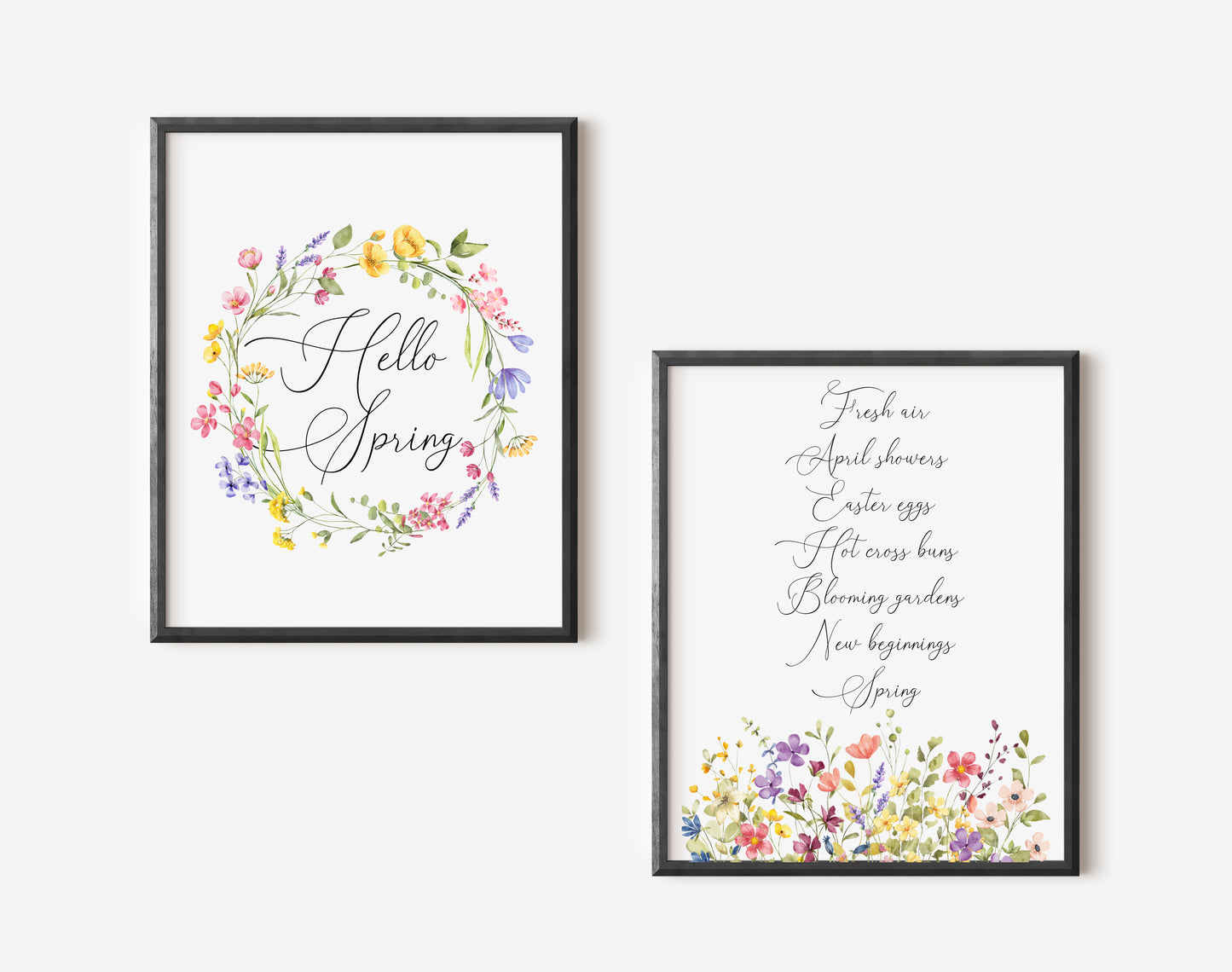 Set of 2 spring prints, spring favourites, hello spring wildflower seasonal unframed wall art poster prints, seasonal decor, spring wall art