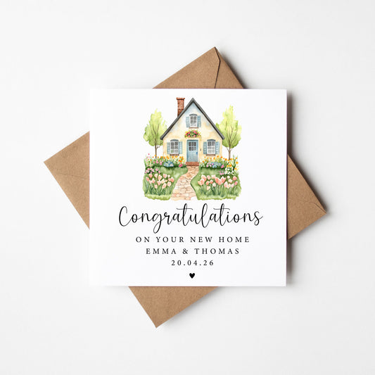 New First home card, congratulations on your first home floral cottage personalised card with envelope